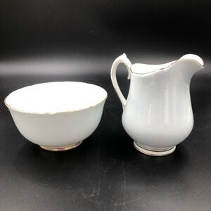 Melba Bone China Cream Sugar Light Blue Gold Trim